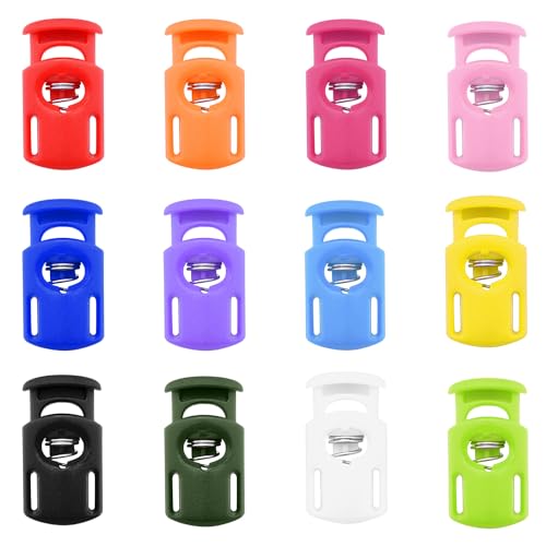 12PCS Assorted Plastic Spring Cord Lock for Drawstring Paracord, Cord Stopper Toggle for Elastic Shoelace String Lock, Sweatpant Hoodie Hats String Clip Bungee Swim Goggles Fastener Replacement - color: 02-assotred Colors 12pcs