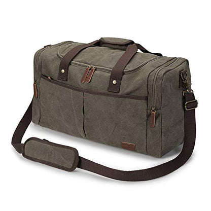 S-ZONE Large Canvas Travel Duffel Bag Weekend Overnight Bag with Shoes Compartment Holdall Gym Bag with Multi-Pockets for Men and Women, Army Green, X-Large | Water-resistant, X-Large Size, Multi-Pockets, Removable Shoulder Strap, for Gym or Travel, Army