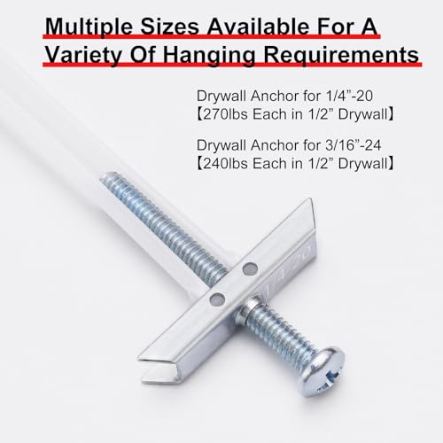 Drywall Anchor with Included Bolts for 1/4-20 Fastener Size, Wall Anchors Drywall Heavy Duty for TV Mounting, Hollow-Wall Anchors Screws Kit Holds Up to 270 Pounds Each in 1/2-in Drywall-14 Pack - size: 1/4"-20：Pack of 14