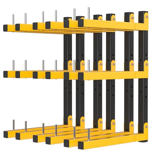 Lumber Rack Wall Mount Storage Racks Folding Wood Organizer Heavy Duty Shelf Brackets With 9-Level 1080 Lbs Capacity Yellow Metal Utility Racks Garage Wall Shelving for Indoor and Outdoor Use (6 Pack) - style: C– 6 Pack, 9-Tier
