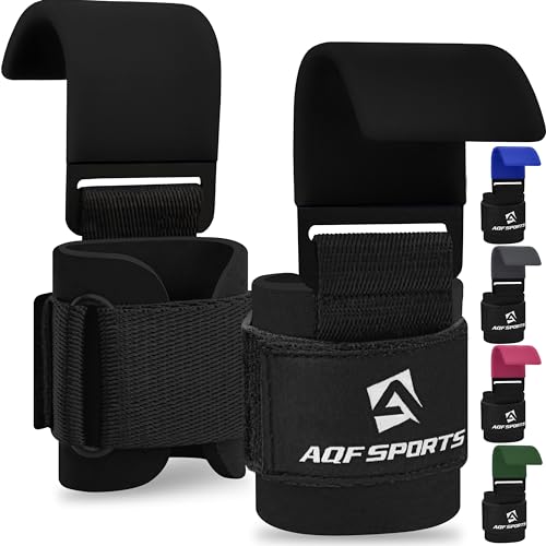 AQF Weight Lifting Hooks (Pair) - Neoprene Padded Wrist Strap for Deadlift - color: Black