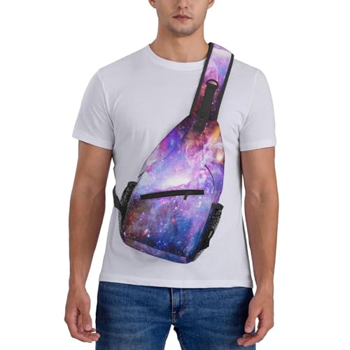 Galaxy Crossbody Sling Bags for Women Men Blue Purple Galaxy and Nebula Dark Space Stars Travel Sling Backpack Casual Chest Shoulder Bag Universe Scenery Theme Gym Sports Hiking Daypack - color: Purple Pink