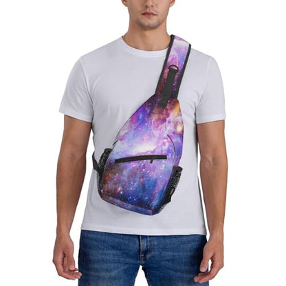 Galaxy Crossbody Sling Bags for Women Men Blue Purple Galaxy and Nebula Dark Space Stars Travel Sling Backpack Casual Chest Shoulder Bag Universe Scenery Theme Gym Sports Hiking Daypack - color: Purple Pink