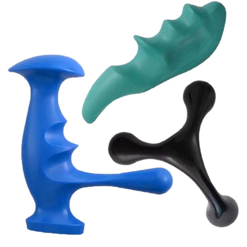 Manual Trigger Point Massage Tool and Thumb Saver for Full Body Deep Tissue Massage, Include 1 Green Thumb Protector Tool, 1 Blue Gun Type Massage Tool, 1 Black Hand Held 3-Legged Massage Knobs