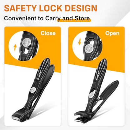 DRMODE Nail Clippers for Men Thick Nails, Angled Head Toe Nail Clippers for Thick Nails for Seniors, Wide Jaw Opening Toenail Clippers Heavy Duty Fingernail Clipper with Catcher Long Handle - Black