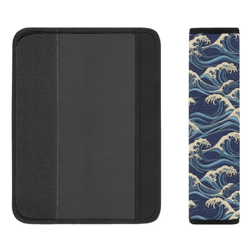 1 Pair Soft Padded Seat Belt Cover for Child, Most Cars, The Great Wave Off Kanagawa Japanese Shoulder Harness Cover, Neck and Shoulder Support - color: Pattern 155