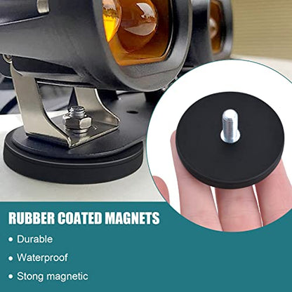 4Pcs Rubber Coated Magnets, 30LBS Bolt on Magnets with M6 Threaded Studs and Nuts, Strong Flag Neodymium Magnet Mount Base with Rubber Coating Non-Slip, Anti-Scratch for Light Bar and Add Mirrors - size: 1.6x0.23in M6-4pack