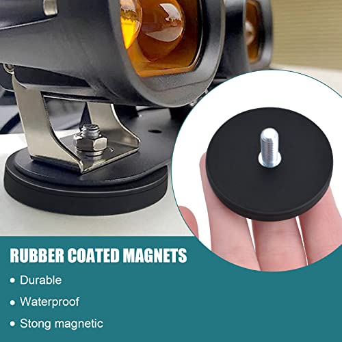 8Pcs Rubber Coated Magnets, 30LBS Bolt on Magnets with M6 Threaded Studs and Nuts, Strong Flag Neodymium Magnet Mount Base with Rubber Coating Non-Slip, Anti-Scratch for Light Bar and Add Mirrors - size: 1.6x0.23in M6-8pack