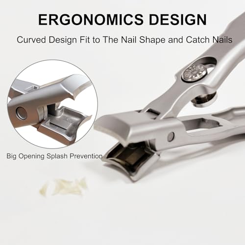 German Heavy Duty Nail Clippers for Thick Nails - Ultra Sharp Stainless Steel Clippers with Wide Jaw Opening & Anti-Splash Catcher - Ideal for Seniors, Men & Women with Safety Lock - style: Small Silver Set with Nail File