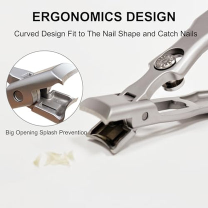 German Heavy Duty Nail Clippers for Thick Nails - Ultra Sharp Stainless Steel Clippers with Wide Jaw Opening & Anti-Splash Catcher - Ideal for Seniors, Men & Women with Safety Lock - style: Small Silver Set with Nail File