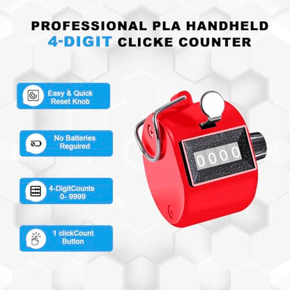 TESEAS Clicker Counter Handheld Tally Counter 4-Digit Number Counter, 2 Pack Hand Mechanical Counters Clickers Pitch Umpire Click Counter for Coaching, Knitting, People, Lap, Fishing, Golf, - color: 2pc red blue