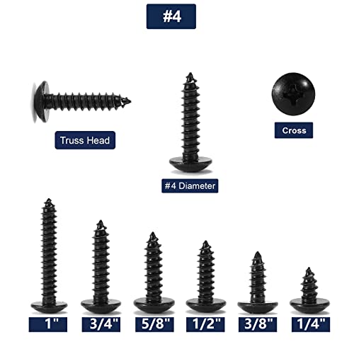 #4 x 3/4" Wood Screw 100Pcs Truss Head Phillips 18-8 (304) Stainless Steel Fast Self Tapping Screws Black Oxide by SG TZH - size: #4 x 3/4"