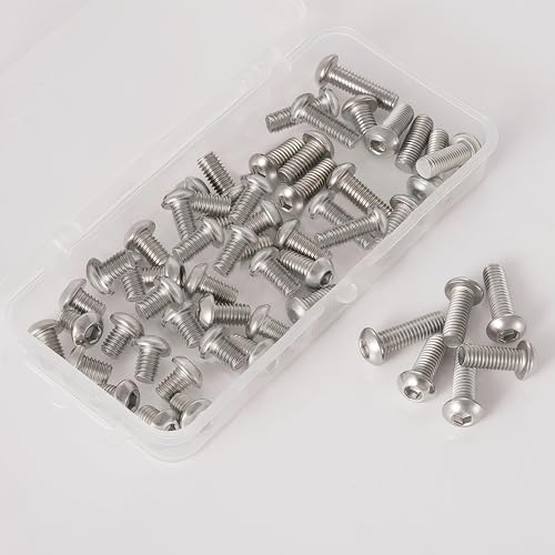M6-1.0 Button Head Socket Cap Bolts Screws - 20/25/30/35/40mm Length Kit,304 Stainless Steel(A2-70), Allen Drive, Bright Finish, Fully Threaded, 50-Piece Set - size: 304-Button-M6-20-40mm