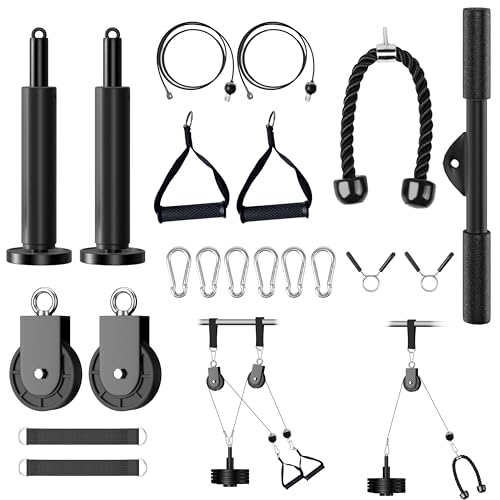 Cable Pulley System for Home Gym, Silent Heavy Duty Pulley Kit Fits 1 & 2" Plates, Tricep Pull Down & Bicep Curl Attachment for Power Racks, 350LBS Capacity Strength Training Equipment