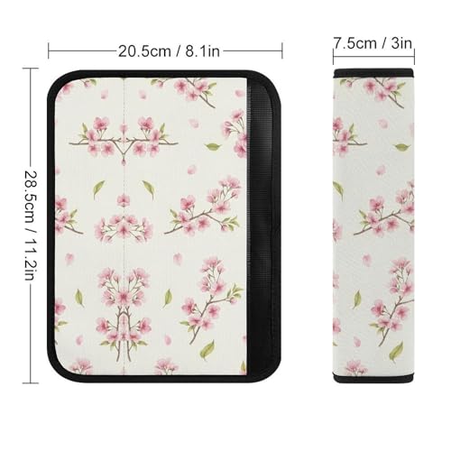 2PCS Pink Cherry Flower Blossom Watercolor Flowers Car Seat Straps Shoulder Pads Soft Padded Seat Belt Cushion for Adult Use, Car Seats Pushchair Strollers High Chair Pushchair, Anti-Slip Pad - color: Pattern 332