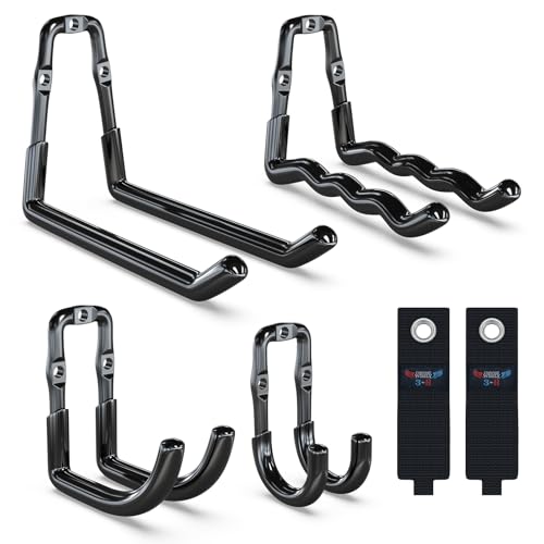 3-H Garage Hooks, Heavy Duty 6 Pack Wall Mount Storage Organizer | Upgraded Patented One-Piece Stamped Garage Storage Hooks, Zero Weld Seams, Extra 45 Lbs Load Capacity vs Welded Hooks - color: Black, size: 4