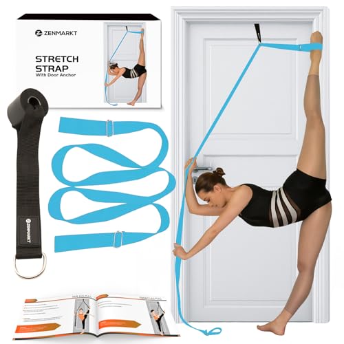 Stretching Strap with Door Anchor for Splits and Flexibility Training | Improve Leg Flexibility at Home, Ideal for Ballet, Dance, Cheerleading, Yoga, Pole Dance and Gymnastics - color: Light Blue
