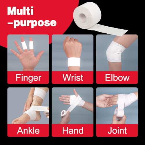 12 Pack Athletic Sports Tape, Athletic & Medical Trainers & First Aid Tape for Injuries, Wrist Ankle Finger Tape, Easy to Tear & No Sticky Residue, 1.5 in X 10 Yards (White)