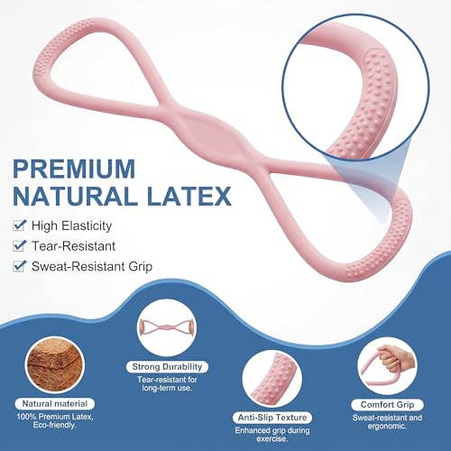 3 Pcs Figure 8 Resistance Bands for Women Men, 8 Shaped Resistance Rubber Band for Arms, Back, Shoulder Stretch with Handles, Not Break, Portable, Pink&Purple&Blue,25LB