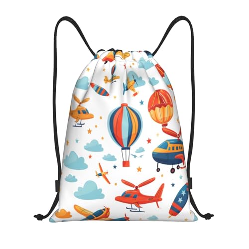 Drawstring Sports Backpacks - Lightweight Swim Gym Bags for Women Men String Sackpack for Beach Travel Yoga(Medium, Airplane Helicopter) - color: Airplane Helicopter, size: Medium