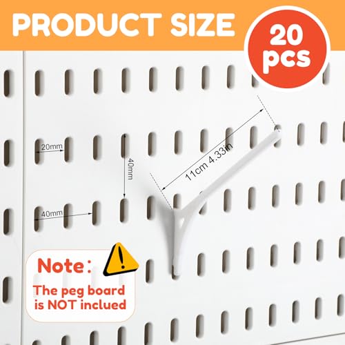 Geelin 20 Pcs White Pegboard 45° Spool Hooks Compatible with IKEA Skadis Pegboard Accessories Display Hook Organizer for Craft Embroidery Sewing Thread Tape Paper Rolls - color: White