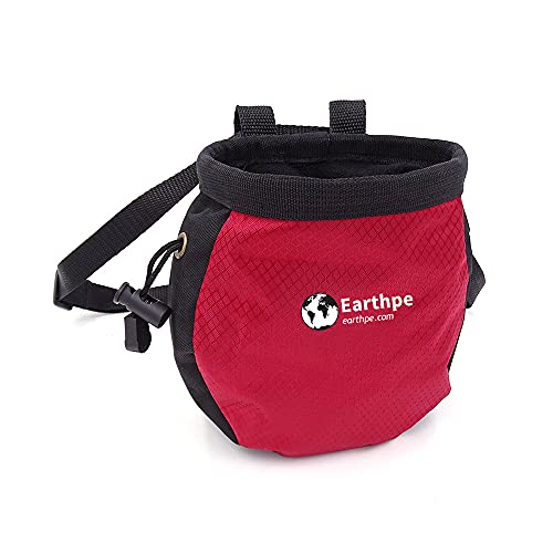 Chalk Bag, No Leak Rock Climbing Straw String Bag Drawstring Rock Climbing Chalk Bag Magnesia Sack with Zippered Pocket Adjustable Belt for Hunting, Hiking, Fitness Gym - color: Red