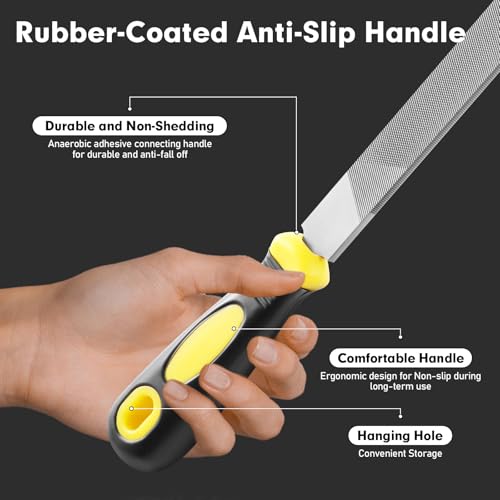 8 Inch Flat Hand Metal File, Metal Files for Steel with Ergonomic Handle, Durable High Carbon Steel Files Tools for Metal Wood and Stone Trimming, Shaping, Bastard File with Uniform Teeth - color: 1PCS 8Inch Flat Metal File(Black+Yellow)