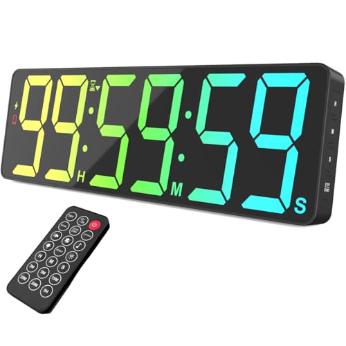 VOCOO 15.7" Large Digital Wall Timer with 99H Countdown, Count Up, Clock and Remote Control, 18 Colors RGB Wall Clock for Office, Home Decor, Kitchen, Living Room, Gym, Classroom