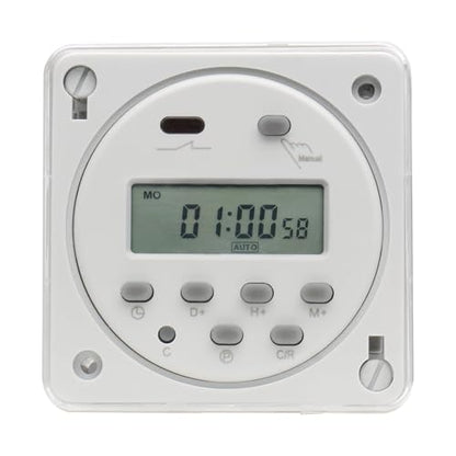 Baomain Time Switch Relay with Waterproof Cover,Digital LCD Programmable Timer,110V AC Input,200-250V 16A Output,28 Programs Daily/Weekly Schedule,CN101A for Lighting and Equipment Control - size: Timer with Cover