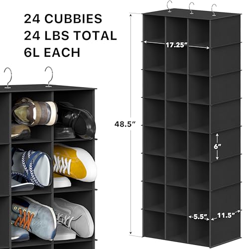 Simple Houseware 24 Section Shelves Hanging Shoes Organizer, Black | 3 Metal Hooks, 8 Tier, Holds Up to 24 lbs - color: Black