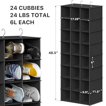 Simple Houseware 24 Section Shelves Hanging Shoes Organizer, Black | 3 Metal Hooks, 8 Tier, Holds Up to 24 lbs - color: Black