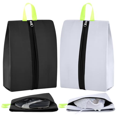 2 Pcs Smell Proof Cleat Bag for Travel, Odor Absorbing & Water Resistant Soccer Cleat Bags, Smell Proof Shoe Bag with Active Carbon Fabric, for Golf Gym Sports Men Women (Black,White) - color: Black, White