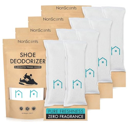 NonScents Shoe Deodorizer 4-Pack (8 Count) - Odor Eliminator, Air Freshener, Smell Absorber, Scent Remover for Shoes, Gym Bags, Soccer Cleats, Closets, Pet Area, Reusable - Shoe Deodorant - size: 8 Count (Pack of 4)