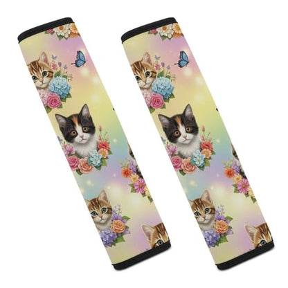 2 Pack Universal Fit Seat Belt Shoulder Pad for Kids, Car Seats Pushchair Strollers High Chair Pushchair, Cute Cat Floral Art Shoulder Protector, Anti-Slip Pad - color: Pattern 883