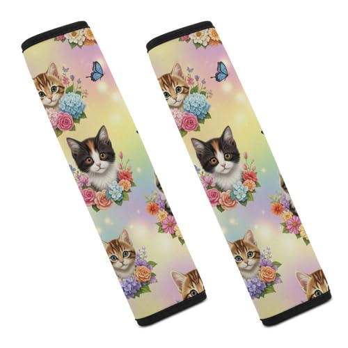 2 Pack Universal Fit Seat Belt Shoulder Pad for Kids, Car Seats Pushchair Strollers High Chair Pushchair, Cute Cat Floral Art Shoulder Protector, Anti-Slip Pad - color: Pattern 883