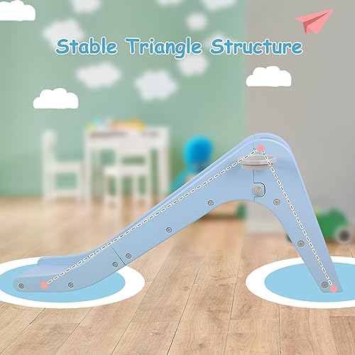 Toddler Indoor Slide, Foldable Baby Climber Playset with Basketball & Hoop | 63 in Extra Long Slope, Non-Slip Steps, Sturdy Plastic, Outdoor Playground for Backyard, Home & Playroom Use, Sky Blue - color: Sky Blue