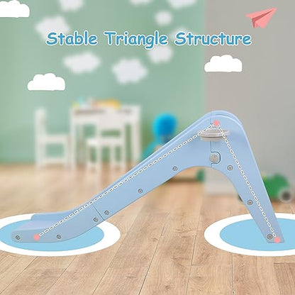 Toddler Indoor Slide, Foldable Baby Climber Playset with Basketball & Hoop | 63 in Extra Long Slope, Non-Slip Steps, Sturdy Plastic, Outdoor Playground for Backyard, Home & Playroom Use, Sky Blue - color: Sky Blue