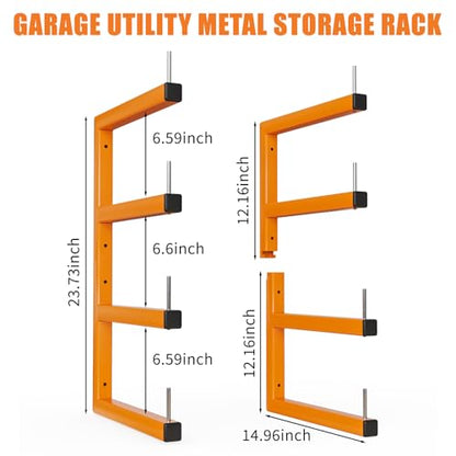 4-Pack Lumber Storage Rack, Wood Storage Racks Wall Mount, Heavy Duty Garage Wood Organizer With 8-Level System, Orange Utility Rack Organization Up 1600 Lbs, Metal Lumber Shelf for Indoor & Outdoor - style: E– 4 Pack, 8-Tier