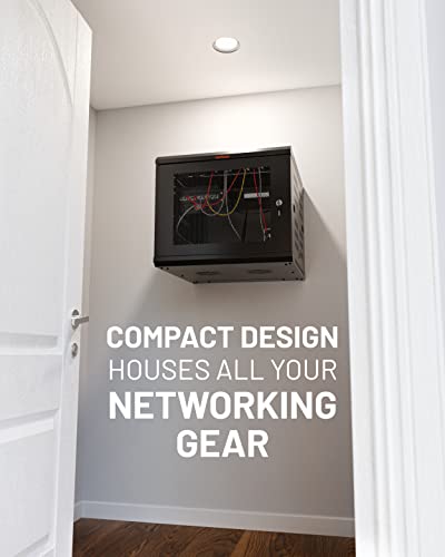 ECHOGEAR 9U Network Rack w/Enclosed Design, Easy Install, 600mm Depth | Enclosed server rack includes pre-mounted fan, 2x 1U shelves, lockable door, wall mountable design, all hardware for install - size: 9U