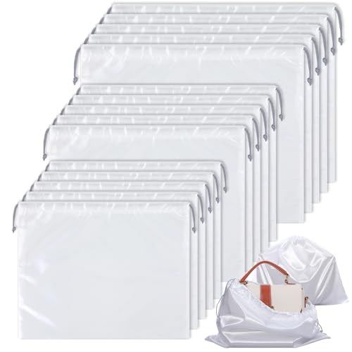 15 Pcs Dust Bags for Handbags, White Silk Drawstring Storage Bags, 3 Sizes Purse Dust Covers for Travel Shoe Boot Protection