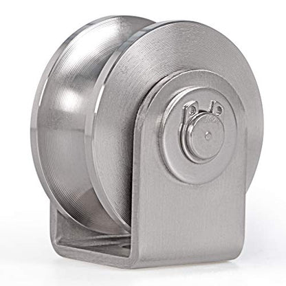 Skelang U Groove Pulley Block 2", 304 Stainless Steel Pulley Roller, Duplex Bearing Single Wheel Pulley for Wire Rope Traction, Home Gym, Load Capacity 660 Lbs