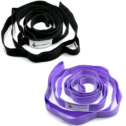 Stretching Strap Yoga Strap with Loops for Physical Therapy, Non-Elastic | 10 Loops, 75 inches length, Multi-Color Selection for Yoga Strap for Stretching, Pilates, Dance and Gymnastics - color: Purple+Black