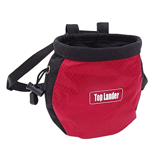 Rock Climbing Chalk Bag with Zipper Pocket for Hunting Hiking Fitness Gym - color: Red