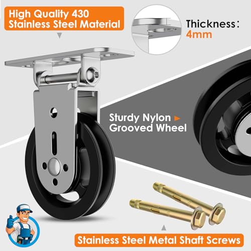 3.5 IN/88 MM Wall Mount Gym Pulley Weight System, 180° Rotation Silent Cable Pulley Wheel Block, Steel Bracket Cable Attachment for Squat Rack, Home Gym, DIY Fitness Equipment - color: Black-1pc