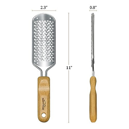 Foot Rasp Callus Remover - Pedicure Scrubber for Cracked Feet, Heel - Professional Stainless Steel File - Remove Dead Skin Corns with Wooden Handle - style: Coarse-Grained Rasp