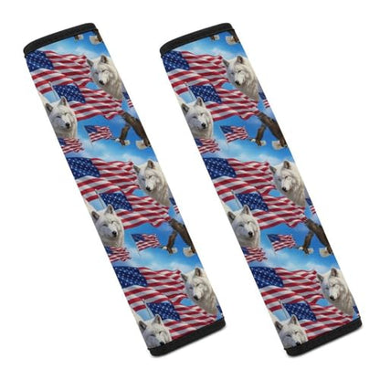 Soft Padded Seat Belt Cover for Girls and Boys, Stroller Pushchair High Chair, 2 Piece Wolves Eagles Wolf American Flag Shoulder Protector Anti-Slip Pad - color: Pattern 778