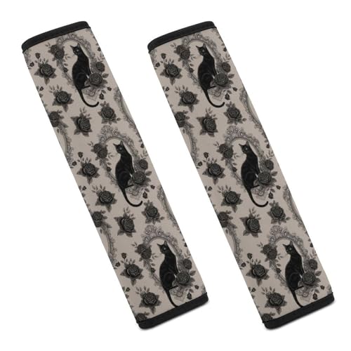 2 Pack Goth Black Cat Car Seat Belt Pad Soft Padded Seat Belt Cushion for Child, Stroller Pushchair High Chair, Shock Absorption - color: Pattern 1228