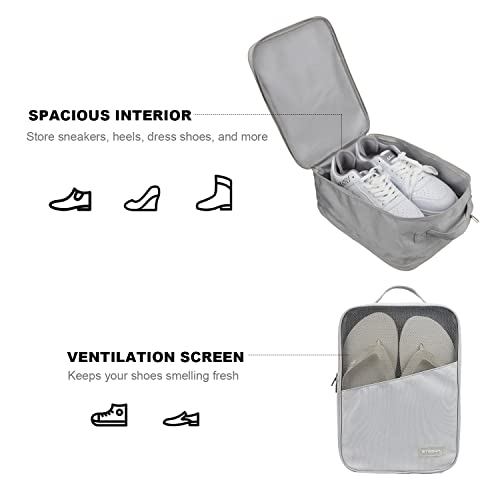 emissary Travel Shoe Bag, Holds 3 Pairs of Shoes, Waterproof - Grey | Holds 3 pairs, waterproof rip-stop, breathable mesh + zip pocket; travel shoe bag for gym, golf & weekends - color: Gray-2, size: Small