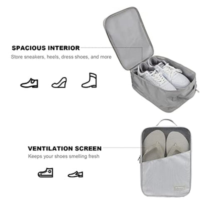 emissary Travel Shoe Bag, Holds 3 Pairs of Shoes, Waterproof - Grey | Holds 3 pairs, waterproof rip-stop, breathable mesh + zip pocket; travel shoe bag for gym, golf & weekends - color: Gray-2, size: Small