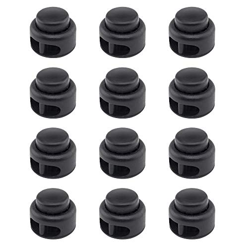 RJ-Sport Shoe Lace Tie Locks for Kids and Adults | Spring Loaded, Double Hole Bungee Cord Stoppers, Drawstring Lace Clasps for No Tie Elastic Shoelaces Replacement - color: 02 Black - No Logo